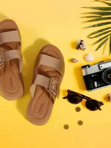 Mochi Women Solid Wedge Sandals with Buckle