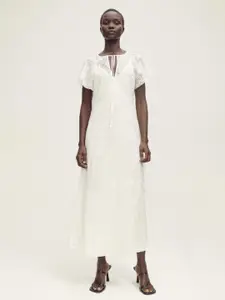 MANGO Floral Embroidered Thread Work Tie-up V-Neck Flared Sleeve A-Line Maxi Dress