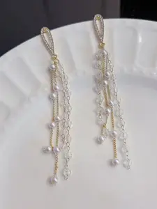 Celestique Korean Gold-Plated Pearls Beaded Contemporary Drop Earrings