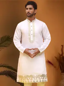 Jompers Ethnic Motifs Embroidered Mandarin Collar Chikankari Straight Kurta