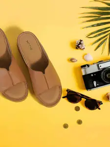 Mochi Women Solid Round Toe Block Sandals