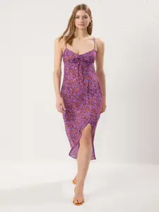 Trendyol Women Abstract Printed Sleeveless Slits Details Sheath Midi Dress