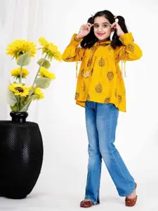 DMP FASHION Girls Printed Tie-Up Neck Cotton Top