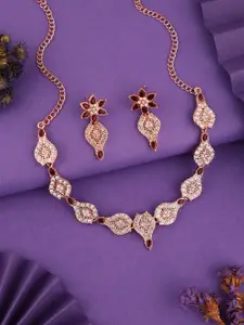 DIVASTRI Anouk Rose Gold Plated AD Studded Choker Necklace & Earrings