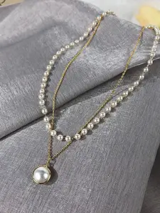 DressBerry Gold-Plated Pearl Beaded Statement Layered Necklace