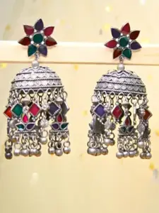 Sangria Artificial Stones Studded Dome Shaped Jhumkas