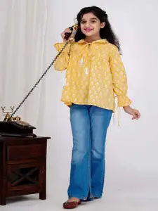 DMP FASHION Girls Ethnic Motifs Printed Tie-Up Neck Cotton Top