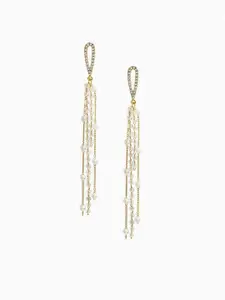 Celestique Korean Gold-Plated Pearls Beaded Contemporary Drop Earrings