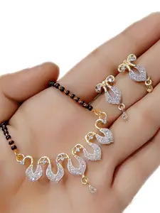 Sangria Stone-Studded & Beaded Mangalsutra With Earrings