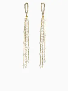 Celestique Korean Gold-Plated Pearls Beaded Contemporary Drop Earrings