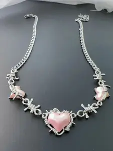 FIMBUL Stone Studded Heart Shaped and Barbed Wire Accents Necklace