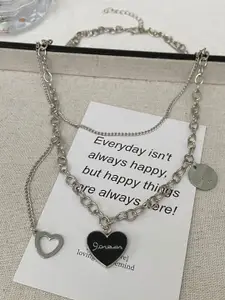 FIMBUL Engraved Forever Charm Heart Shaped Pendant Statement Layered Chain