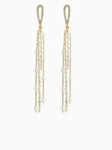 Celestique  Korean Gold-Plated Pearls Beaded Contemporary Drop Earrings
