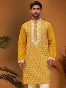 Jompers Men Floral Embroidered Straight Kurta