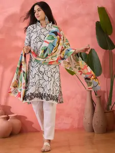 KALINI Floral Printed Thread Work Unstitched Dress Material