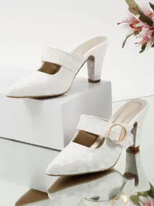 Flat n Heels Women Solid Synthetic Leather Regular Western - Embellished Block Pumps