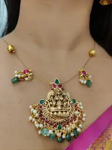 Anouk Gold-Plated Stone-Studded & Beaded Necklace