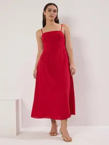 Trendyol Shoulder Straps Fit And Flare Midi Dress