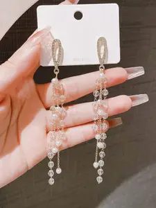 Celestique Korean Gold-Plated Pearls Beaded Contemporary Drop Earrings
