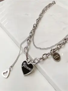 FIMBUL Layered Heart Pendant Chain Necklace With Engraved Forever Charm