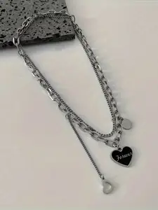 VAGHBHATT Engraved Forever Charm Heart Shaped Pendant Statement Layered Chain