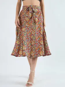 Bitterlime Kalamkari Printed A-Line Knee Length Skirt