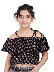 DMP FASHION Girls Floral Print Cold-Shoulder Cotton Blouson Top