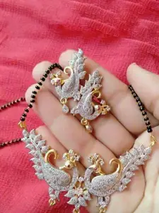 Sangria Stone-Studded & Beaded Mangalsutra With Earrings