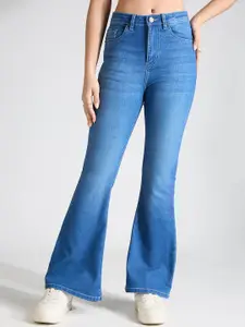 TARAMA Women Flared High Rise Clean Look Light Fade Stretchable Jeans