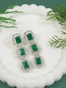 I Jewels Silver-Plated Artificial Stones Studded Geometric Shaped Drop Earrings