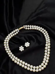 Sangria Layered Pearl Necklace with Earrings