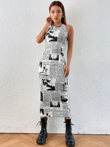 BAESD Women Alphanumeric Printed Bodycon Maxi Dress