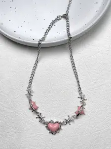 FIMBUL Stone Studded Heart Shaped and Barbed Wire Accents Necklace