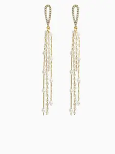 Celestique Korean Gold-Plated Pearls Beaded Contemporary Drop Earrings
