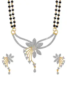 Sangria Stone-Studded & Beaded Mangalsutra With Earrings
