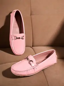 ID Women Slip-On Pink Round Toe Loafers
