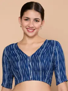 Studio Shringaar Ikat Printed Pure Cotton V-Neck Stretchable Saree Blouse