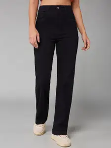 DOLCE CRUDO Women Straight Fit High-Rise Heavy Fade Stretchable Jeans