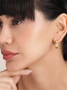 PALMONAS Women Sterling Silver Contemporary Cubic Zirconia Hoop Earrings