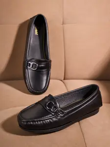 ID Women Solid Synthetic Leather Round Toe Loafers Casual Shoes