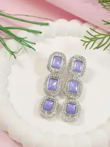 I Jewels Silver Plated Artificial Stones Studded Geometric Shaped Drop Earrings