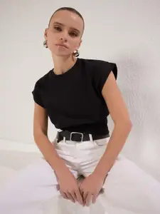 Trendyol Women Solid Black Extended Sleeves Crop Top