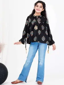 DMP FASHION Girls Tie-Up Neck Cotton Peplum Top