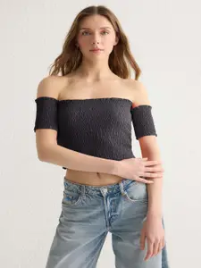 Trendyol Women Striped Off-Shoulder Cotton Bardot Crop Top