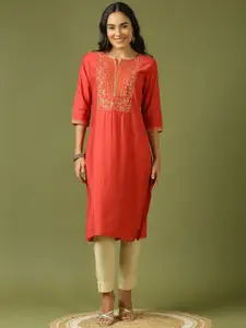 Anouk Women Ethnic Motifs Embroidered Zari Kurta