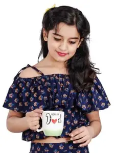 DMP FASHION Girls Floral Print Bell Sleeve Cotton Top