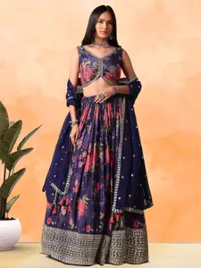 FABPIXEL Embroidered Sequinned Semi-Stitched Lehenga & Unstitched Blouse With Dupatta