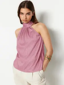 Trendyol Women Solid Self Design High Neck Top