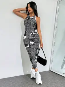 BAESD Women Alphanumeric Printed Sleeveless Bodycon Maxi Dress