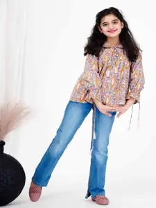 DMP FASHION Girls Floral Printed Cotton Top